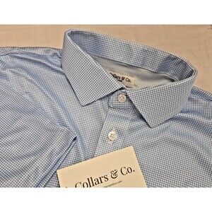 NWT Collars & Co. Men’s L Blue Houndstooth Check Dress Collar Polo Shirt